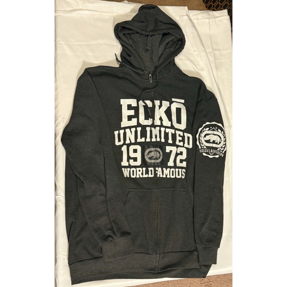 Ecko Unltd 1972 World Famous Full Zip Hoodie Mens 5XL Gray Rhino Logo Y2K